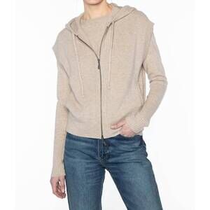 NEW KINROSS rib zip cashmere hoodie in mushroom